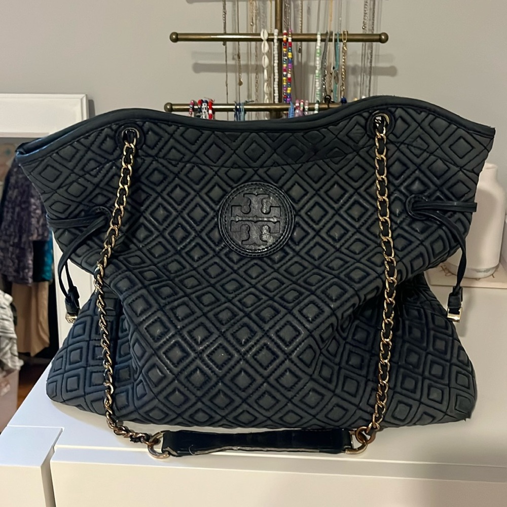 Tory Burch Marion Quilted Shoulder Bag Navy